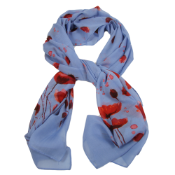 Scarf, Poppies, Light Blue