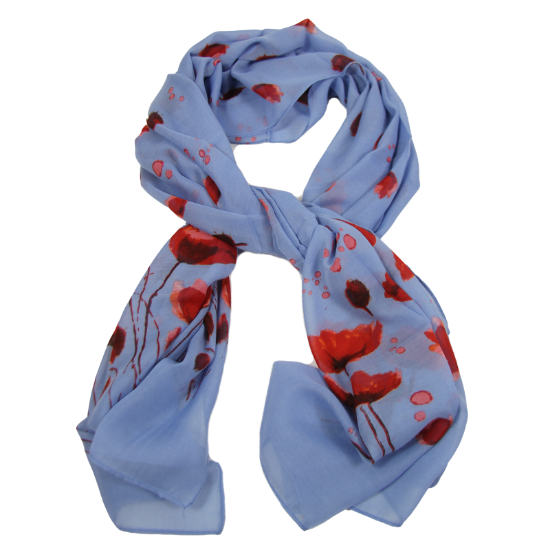Foulard coquelicots, bleu ciel