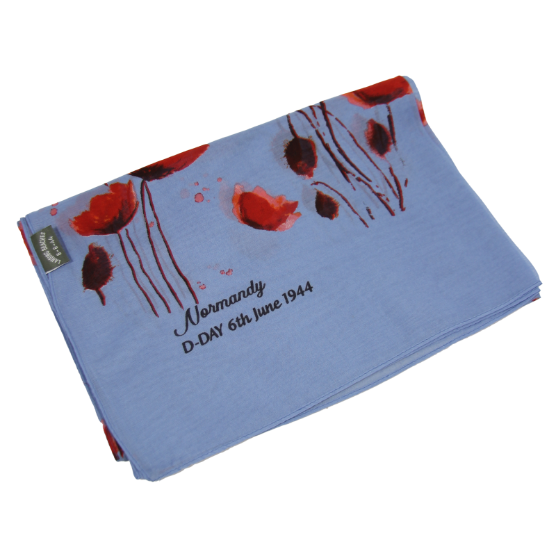 Scarf, Poppies, Light Blue