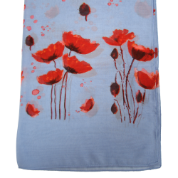 Foulard coquelicots, bleu ciel