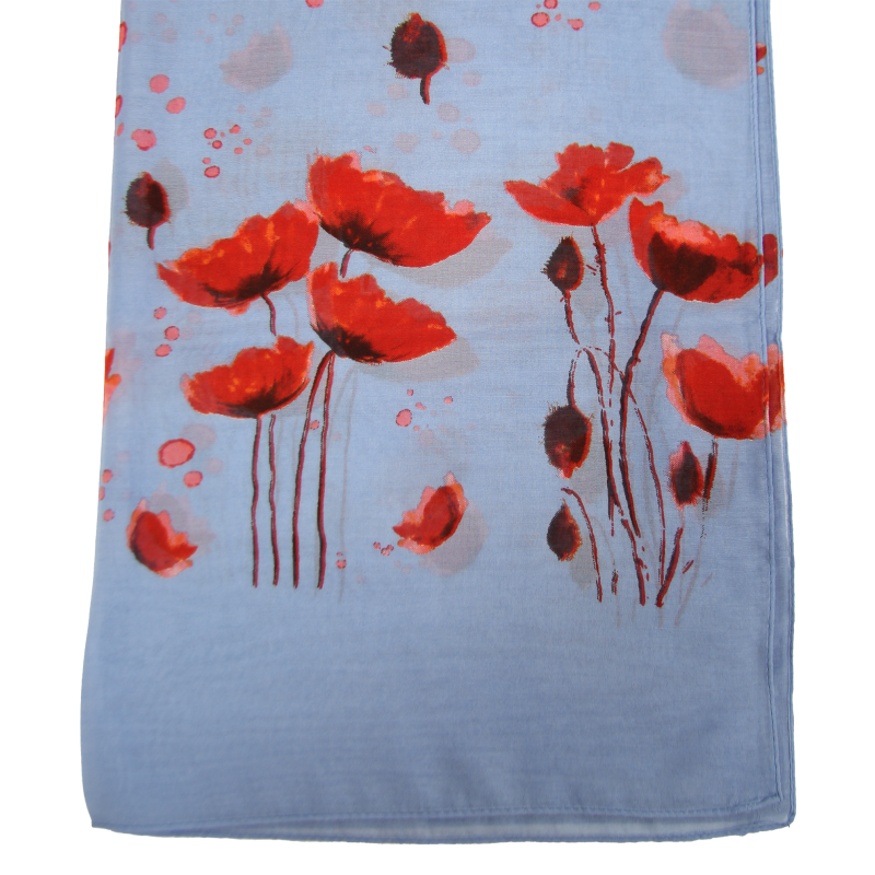 Foulard coquelicots, bleu ciel