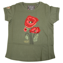 T-shirt kaki, fille, coquelicots sequins, 80th Anniversary of D-Day