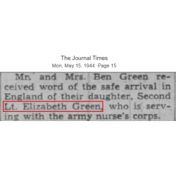 Plaque d'identité & documents, 1st Lt. Elisabeth Green, US Army Nurse Corps, 192nd General Hospital, ETO