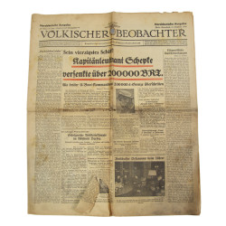 Journal allemand, Völkischer Beobachter, 21 décembre 1940, "Kapitänleutnant Schepke verstenkte über 200000 GRT"