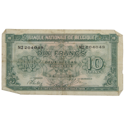 Banknote, 10 Belgian Francs, 1943