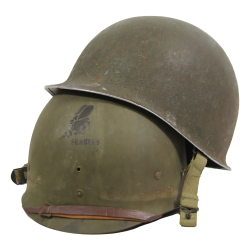 Helmet, M1, Fixed Loops, FIRESTONE Liner, 100th Naval Construction Battalion, Seabees, PTO
