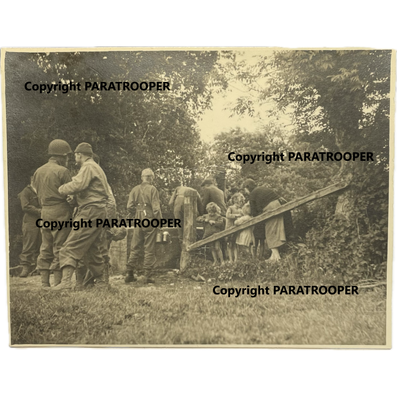 Photograph, US GIs and French Civilians, Normandy Photograph, US GIs and French Civilians, Normandy