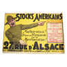 Affiche publicitaire, STOCKS AMÉRICAINS, 27 Rue d'Alsace, Paris, entre-deux-guerres