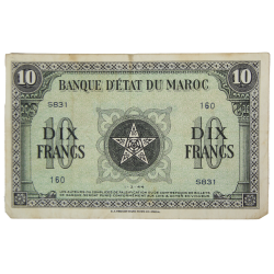 Banknote, 10 Morrocan Francs, 1944