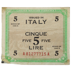 Billet de solde, 5 Lire (monnaie d'invasion), 1943