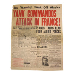 Une de journal, The San Francisco Call Bulletin, 19 août 1942, "Yank Commandos Attack France!"