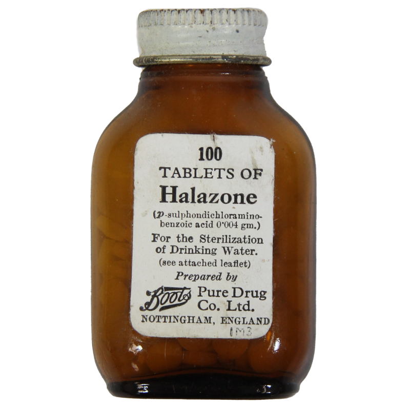 Bottle, Tablets, Halazone, Boots Pure Drug Co. Ltd.