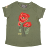 T-shirt kaki, fille, coquelicots sequins T-shirt kaki, fille, coquelicots sequins