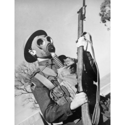 Masque à gaz Mk IV, complet, 1940, dans sa housse canadienne, 1942