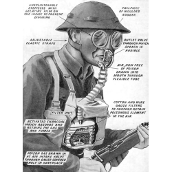 Masque à gaz Mk IV, complet, 1940, dans sa housse canadienne, 1942