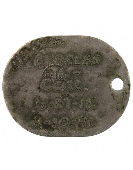 Dog tag, USN, 1st pattern, 1918 Dog tag, USN, 1st pattern, 1918