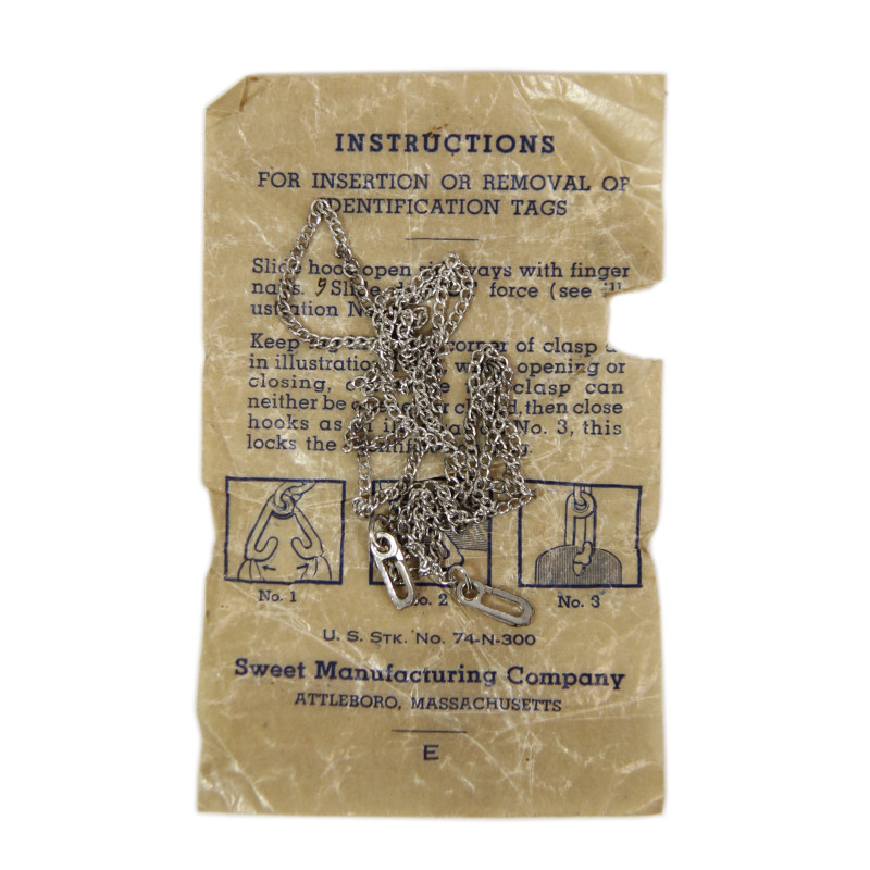 Chaînettes pour plaques d'identité, Dog Tags, premier type, en argent