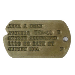 Plaque d'identité, Dog Tag, Pvt. Anna Dean, WAC