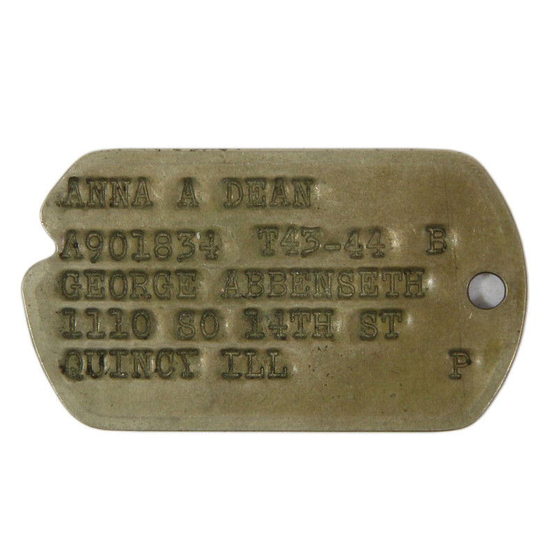 Plaque d'identité, Dog Tag, Pvt. Anna Dean, WAC