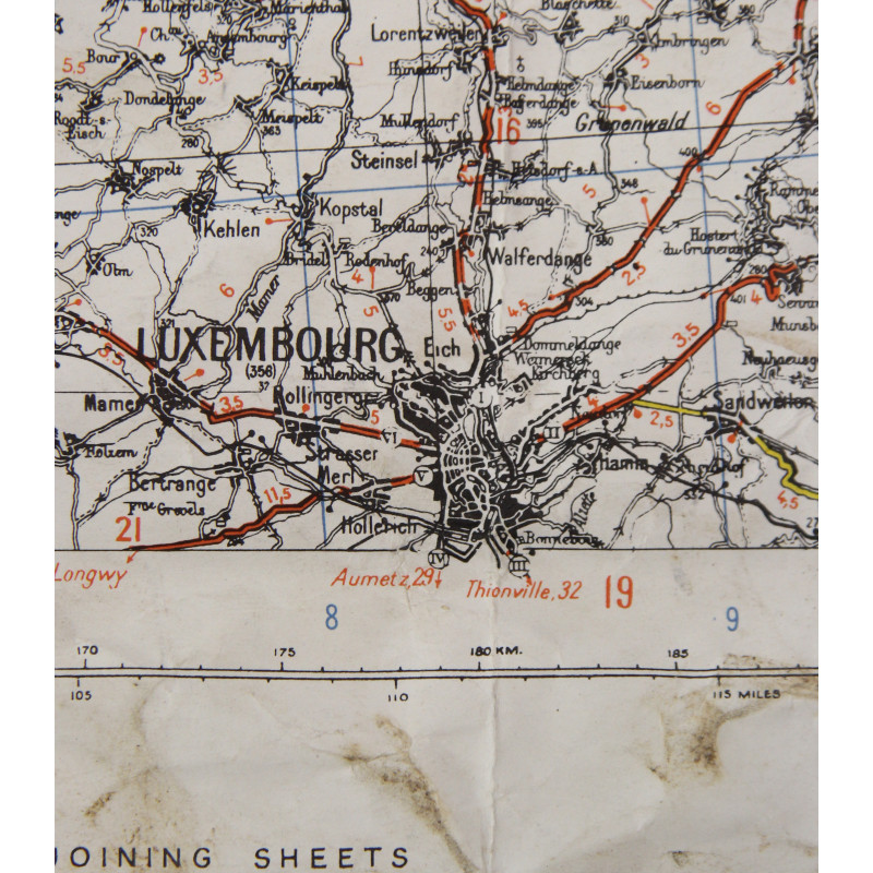 Carte britannique, MONS-LUXEMBOURG, Bataille des Ardennes, 1942