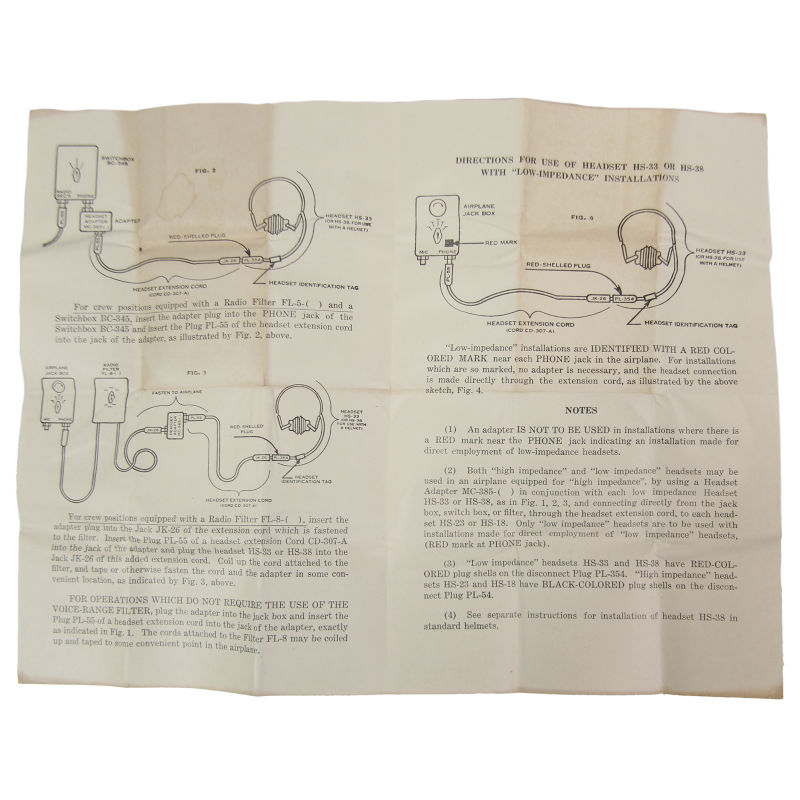 Notice pour écouteurs HS-33 & HS-38, USAAF