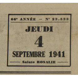 Newspaper, Le Petit Parisien, Paris Edition, September 4, 1941