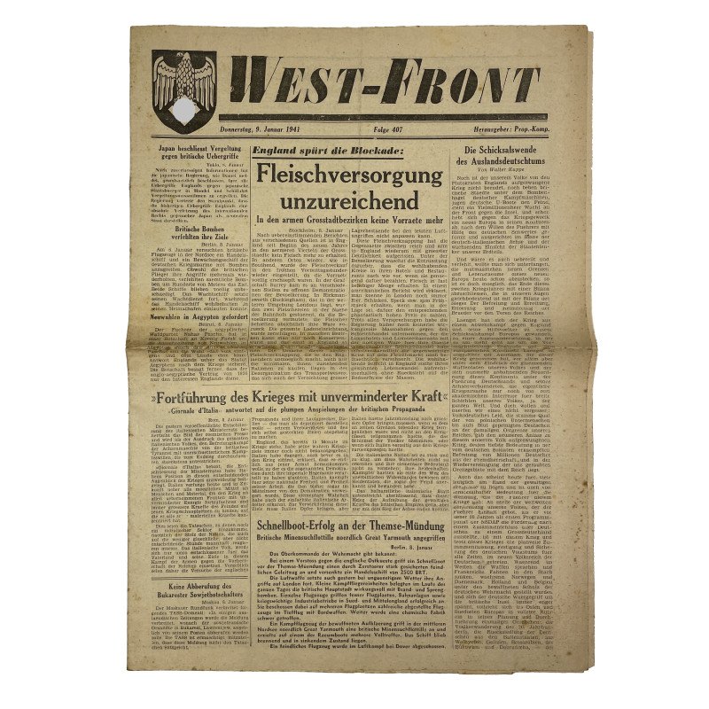 Journal allemand, West-Front, 9 janvier 1941 Journal allemand, West-Front, 9 janvier 1941