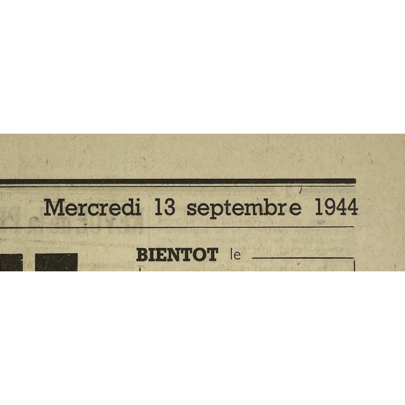 Newspaper, Belgian, La Libre Belgique, September 13, 1944
