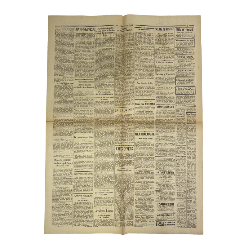Journal belge, La Libre Belgique, 13 septembre 1944