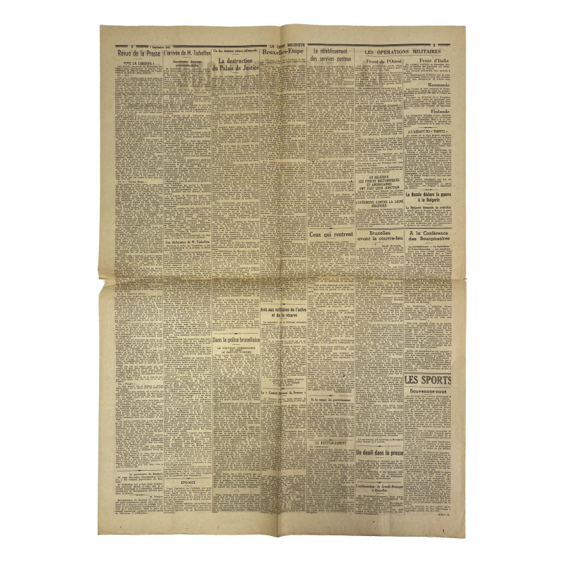 Newspaper, Belgian, La Libre Belgique, September 7, 1944