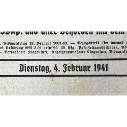 Newspaper, German, Kärntner Grenzruf, February 4, 1941