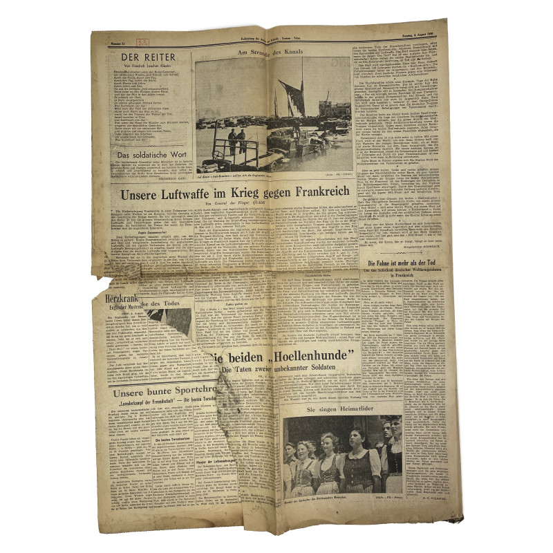 Newspaper, German, Feldzeitung, August 4, 1940