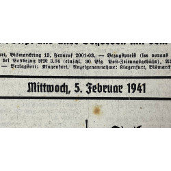 Newspaper, German, Kärntner Grenzruf, February 5, 1941