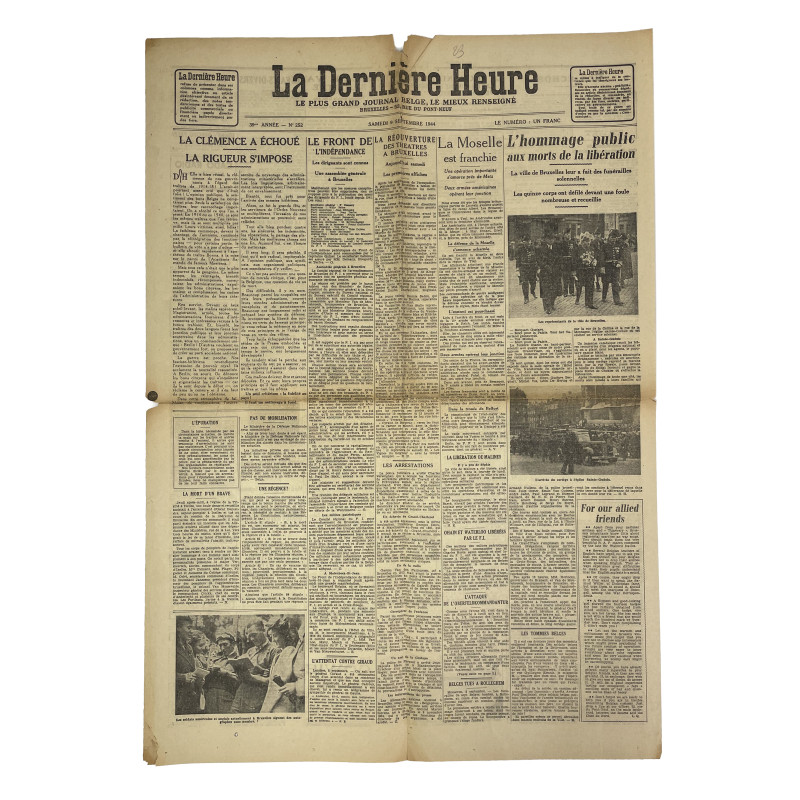 Journal belge, La Dernière Heure, 9 septembre 1944