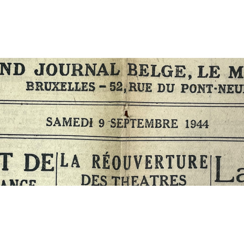 Newspaper, Belgian, La Dernière Heure, September 9, 1944