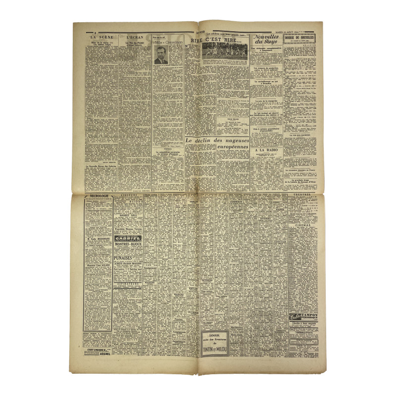 Newspaper, Belgian, Le Soir, August 22, 1944