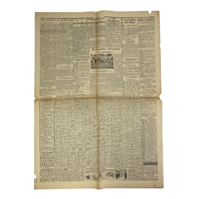 Newspaper, Belgian, Le Soir, August 23, 1944