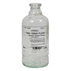Flacon de plasma, SHARPE & DOHME, US Army Medical Corps, 250 cc