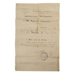 Médaille Militaire, Soldat Henri Motin, 23e Régiment territorial d'infanterie, Mort pour la France, 27 février 1915