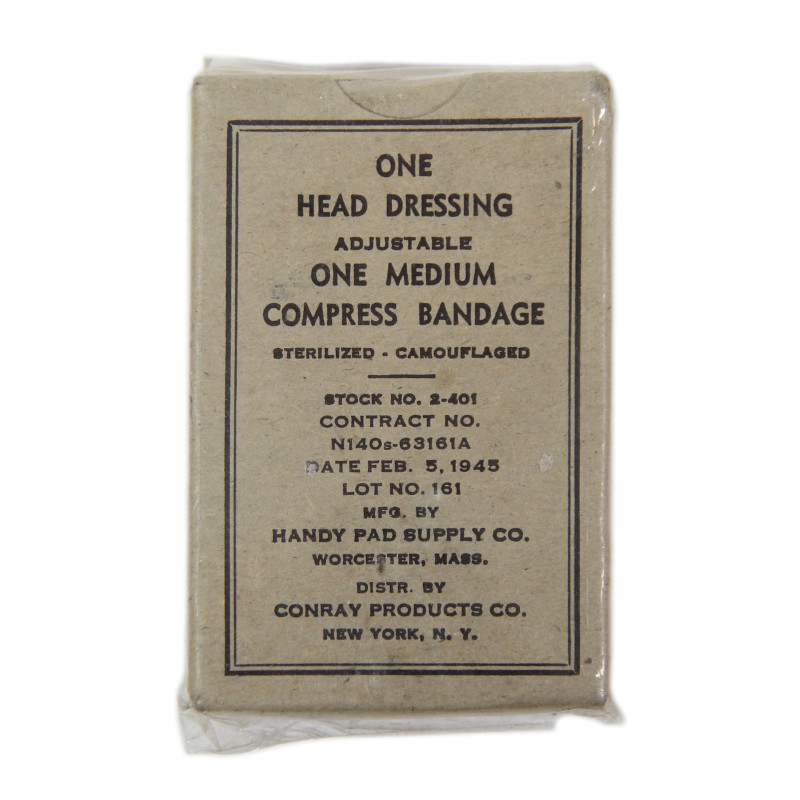Pansement compressif stérile, camouflé, HANDY PAD SUPPLY CO., Stock No. 2-401, US Navy, Corpsman