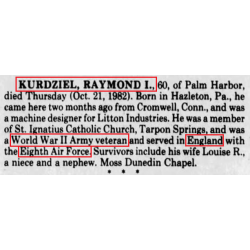 Couteau USM3 KINFOLKS, INC. (lame), poignée plexiglas, avec fourreau en cuir, Sgt. Raymond Kurdziel, 8th Air Force, USAAF, ETO