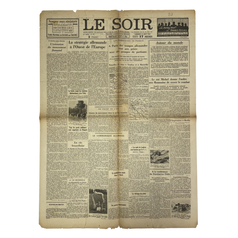 Journal belge, Le Soir, 25 août 1944