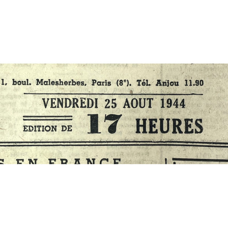 Newspaper, Belgian, Le Soir, August 25, 1944