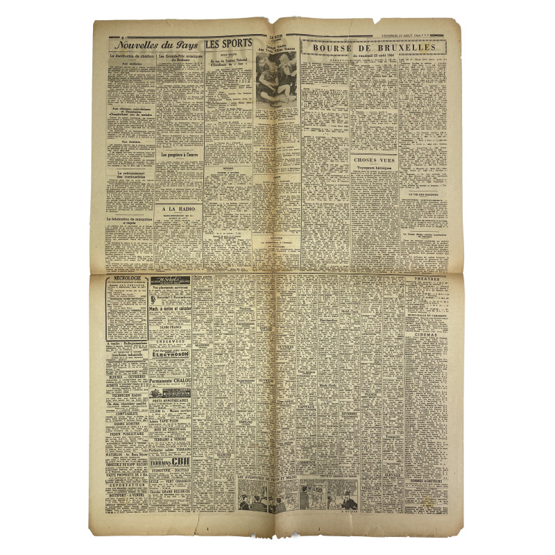 Newspaper, Belgian, Le Soir, August 25, 1944