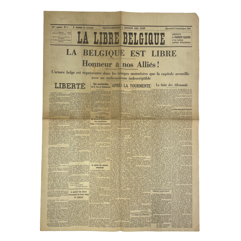 Journal belge, La Libre Belgique, 6 septembre 1944