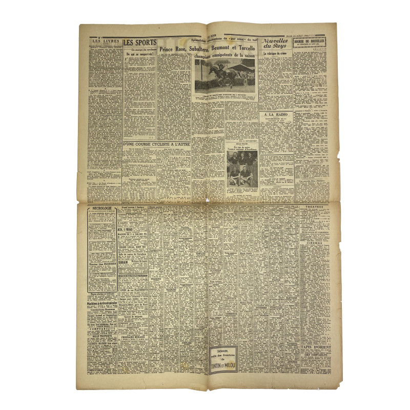 Newspaper, Belgian, Le Soir, August 24, 1944