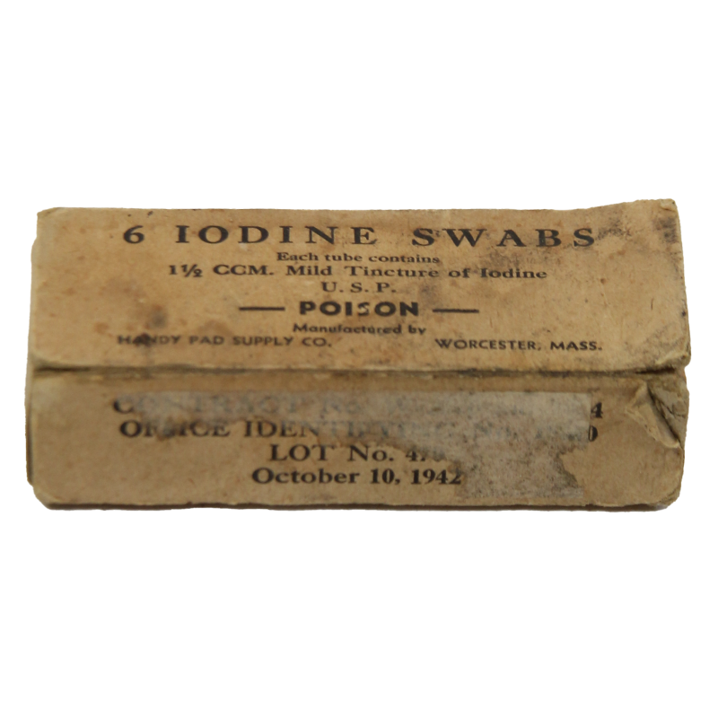 Boîte de tampons de teinture d'iode, Handy Pad Supply, Oct. 1942
