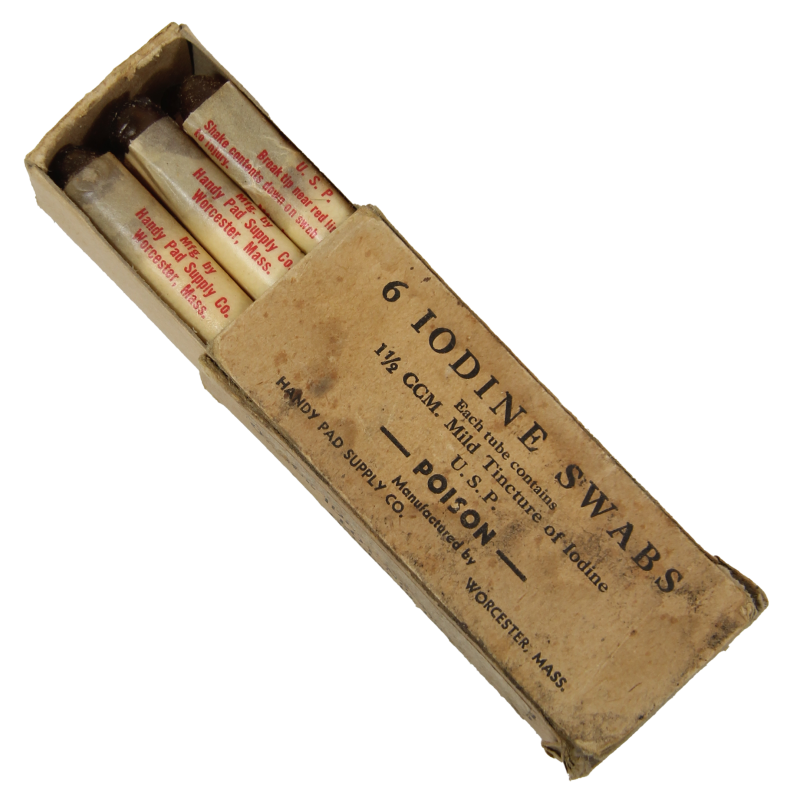 Boîte de tampons de teinture d'iode, Handy Pad Supply, Oct. 1942