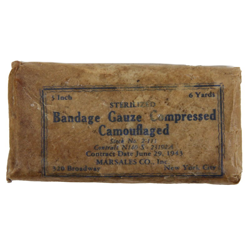 Pansement, Plain Gauze Band. Compr. Steri., No. N140S, Marsales Co. Inc. 1943, US Navy corpsman