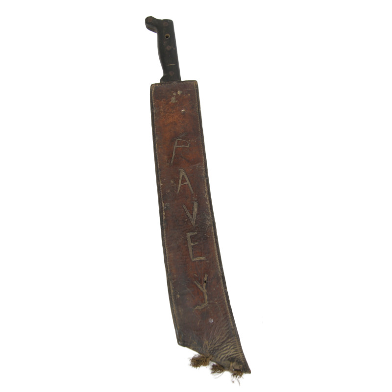 Machete, M-1942, COLLINS & CO., Legitimus, 1942, with Leather Scabbard, ALCO 42, Modified, Named, Normandy Machete, M-1942, COLLINS & CO., Legitimus, 1942, with Leather Scabbard, ALCO 42, Modified, Named, Normandy